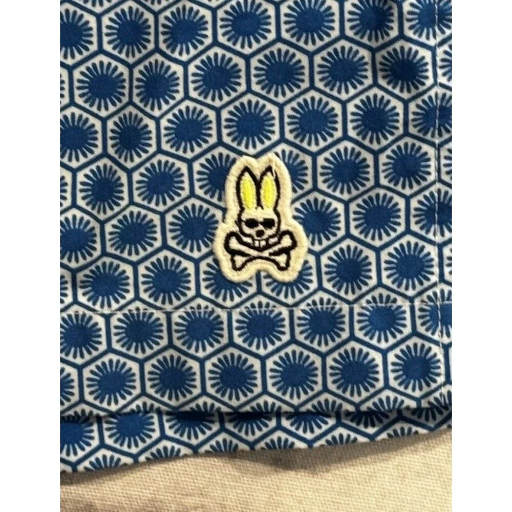 Psycho Bunny Swim Trunk Short Sz 5XL Blue Geometric Pattern Drawstring Lined